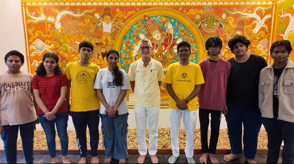 Students in a yoga and meditation session